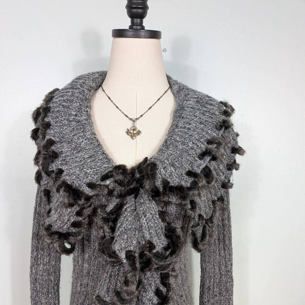 Lapis Duster Cardigan Sweater S Gray Faux Fur Whimsigoth Y2K Fairy Witchy Boho - Picture 6 of 11